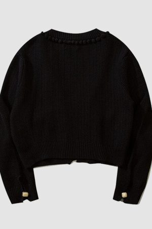 Style Core Aesthetics, New Style Trends Button Decor Pom-Pom Cropped Cardigan Sweater