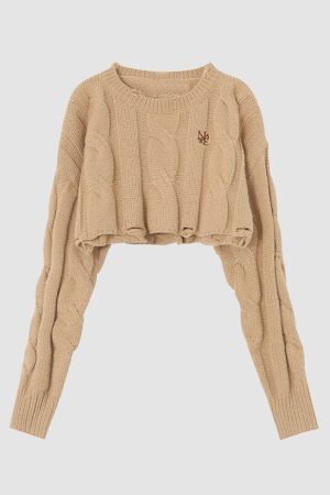 Style Core Aesthetics, New Style Trends Cable-Knit Ripped Cropped Sweater