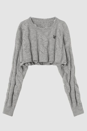 Style Core Aesthetics, New Style Trends Cable-Knit Ripped Cropped Sweater