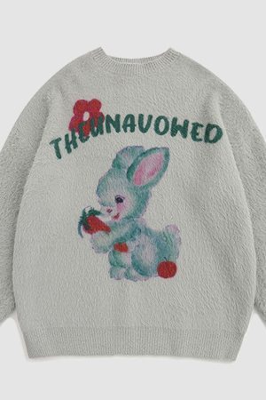 Style Core Aesthetics, New Style Trends Carrot & Rabbit Pattern Fuzzy Sweater