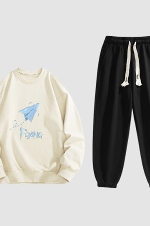 Style Core Aesthetics, New Style Trends Cartoon Casual Sweatshirt Sets