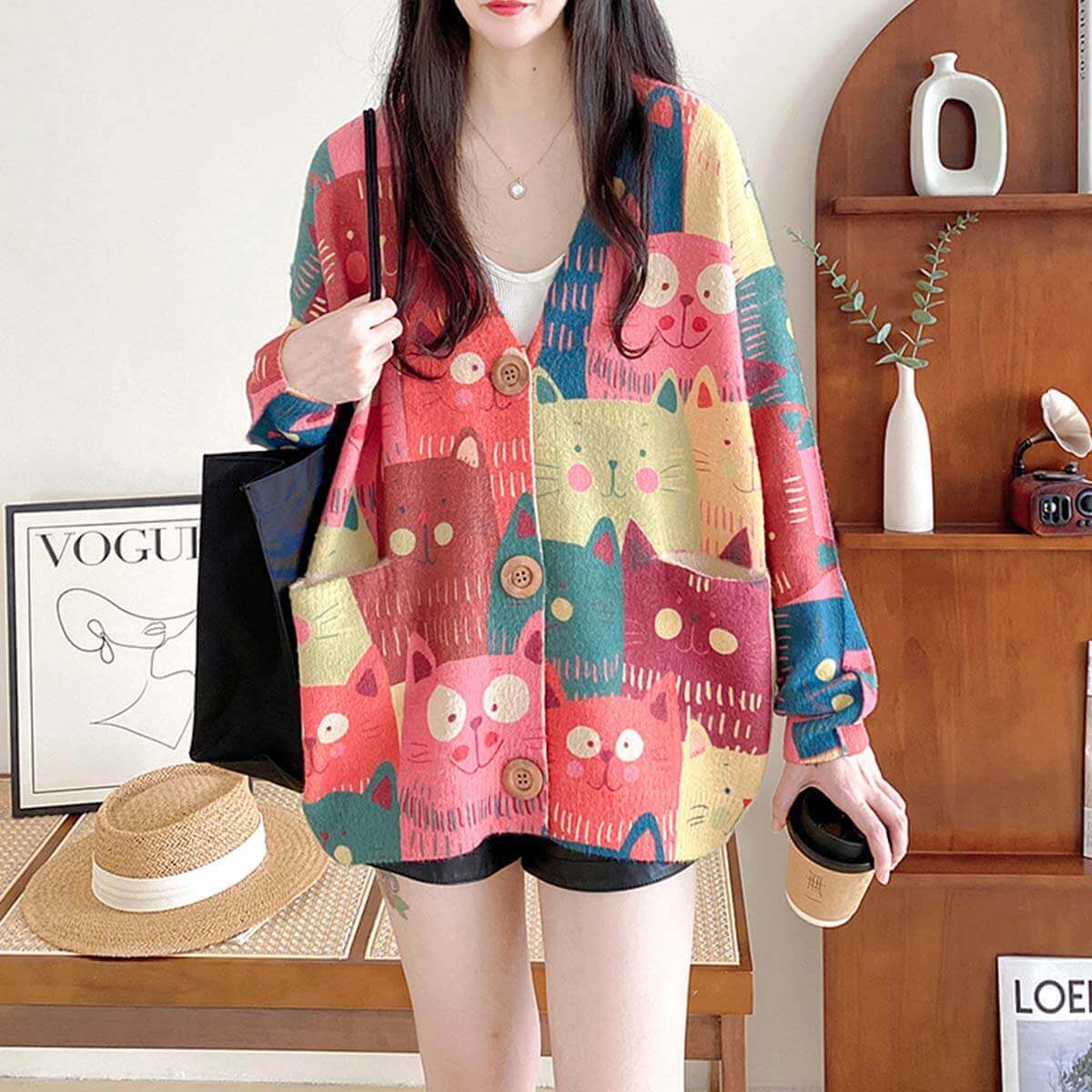 Style Core Aesthetics, New Style Trends Cartoon Cat Cardigan