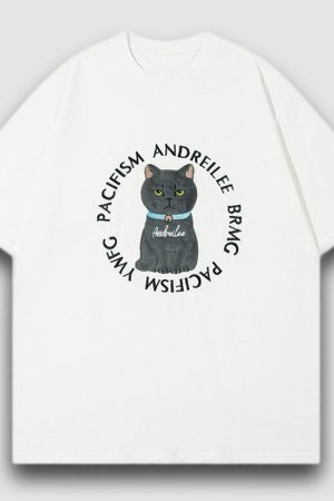 Style Core Aesthetics, New Style Trends Cartoon Cat Pattern Patch Tee