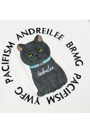 Style Core Aesthetics, New Style Trends Cartoon Cat Pattern Patch Tee