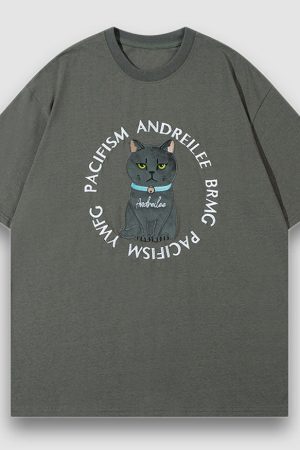 Style Core Aesthetics, New Style Trends Cartoon Cat Pattern Patch Tee