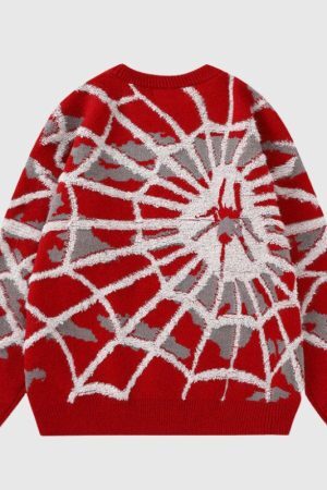 Style Core Aesthetics, New Style Trends Cartoon Cobweb Print Pullover