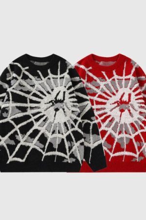 Style Core Aesthetics, New Style Trends Cartoon Cobweb Printed Knit Pullover