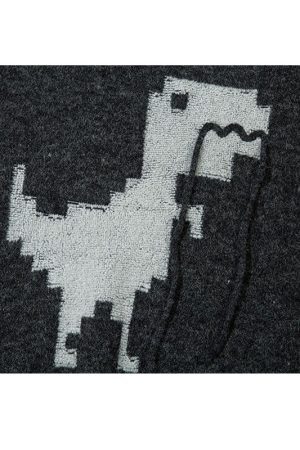 Style Core Aesthetics, New Style Trends Cartoon Dinosaur Embroidered Pullover