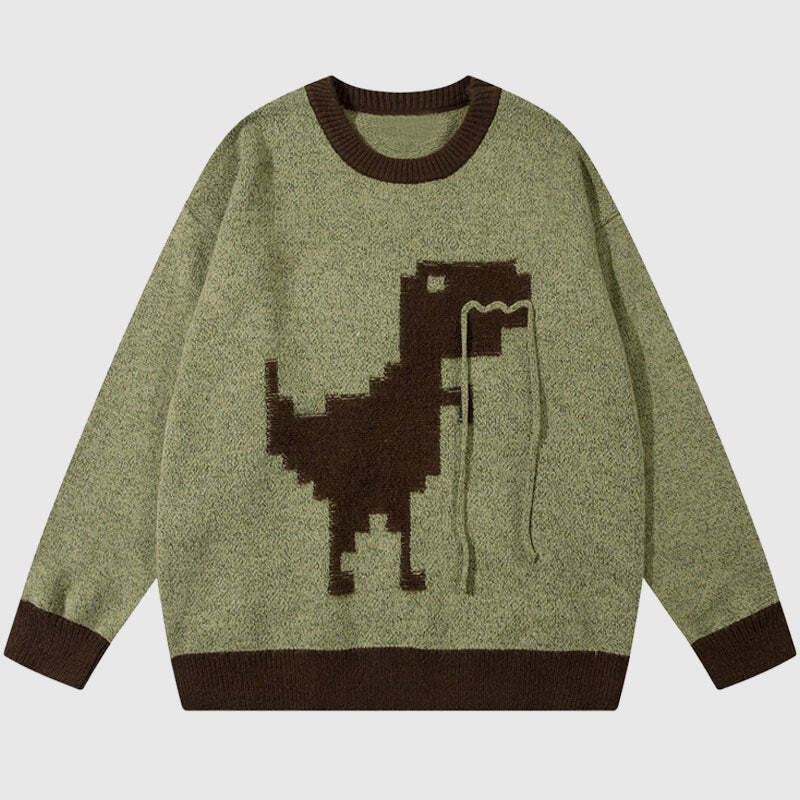 Style Core Aesthetics, New Style Trends Cartoon Dinosaur Embroidered Pullover