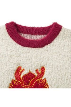 Style Core Aesthetics, New Style Trends Cartoon Dragon Striped Versatile Knit Sweater