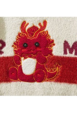 Style Core Aesthetics, New Style Trends Cartoon Dragon Striped Versatile Knit Sweater