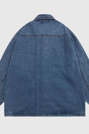 Style Core Aesthetics, New Style Trends Cartoon Embroidered Multi-Pocket Denim Jacket