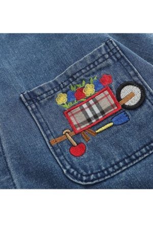 Style Core Aesthetics, New Style Trends Cartoon Embroidered Multi-Pocket Denim Jacket