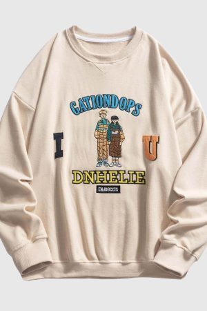 Style Core Aesthetics, New Style Trends Cartoon Embroidered Print Sweatshirt