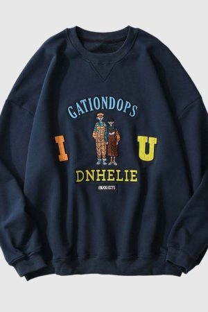 Style Core Aesthetics, New Style Trends Cartoon Embroidered Print Sweatshirt