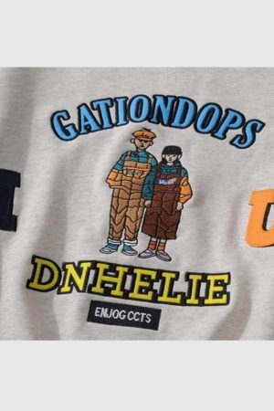 Style Core Aesthetics, New Style Trends Cartoon Embroidered Print Sweatshirt