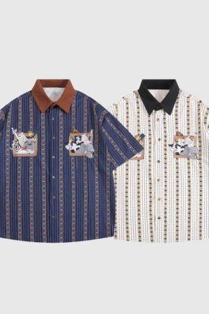 Style Core Aesthetics, New Style Trends Cartoon Embroidered Shirts