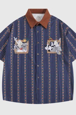 Style Core Aesthetics, New Style Trends Cartoon Embroidered Shirts