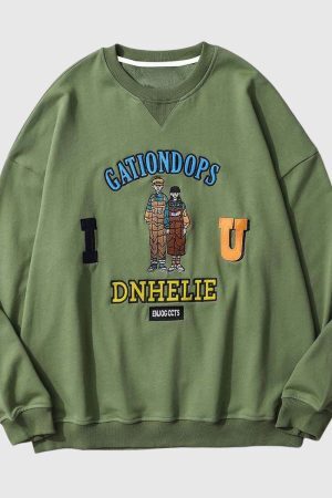 Style Core Aesthetics, New Style Trends Cartoon Embroidered Sweatshirt