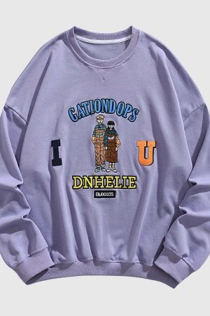 Style Core Aesthetics, New Style Trends Cartoon Embroidered Sweatshirt