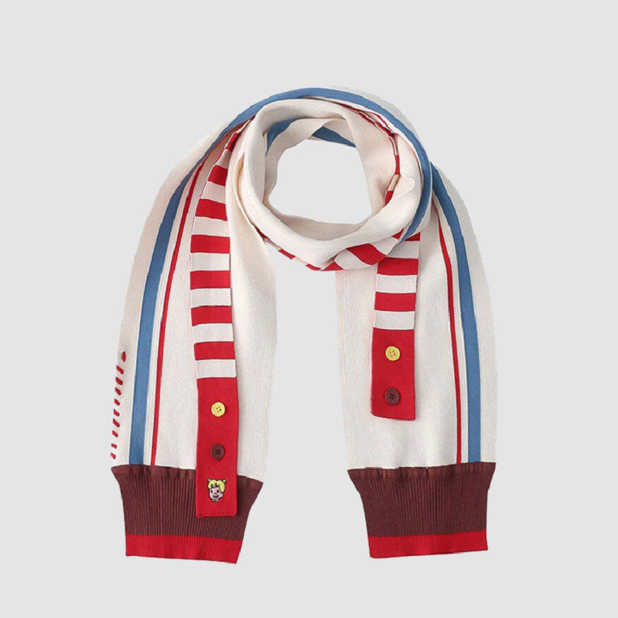 Style Core Aesthetics, New Style Trends Cartoon Embroidery Striped Scarf