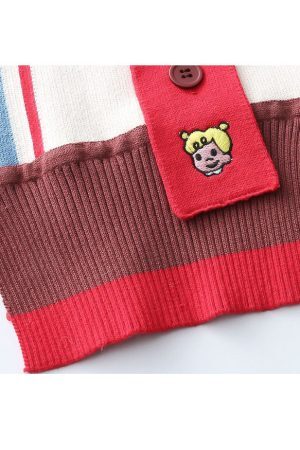 Style Core Aesthetics, New Style Trends Cartoon Embroidery Striped Scarf