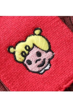 Style Core Aesthetics, New Style Trends Cartoon Embroidery Striped Scarf