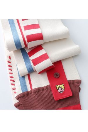 Style Core Aesthetics, New Style Trends Cartoon Embroidery Striped Scarf