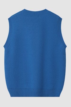 Style Core Aesthetics, New Style Trends Cartoon Eyes Pattern Jacquard Vest Sweater