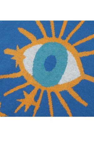 Style Core Aesthetics, New Style Trends Cartoon Eyes Pattern Jacquard Vest Sweater