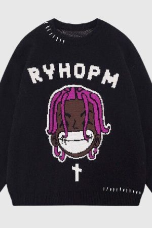 Style Core Aesthetics, New Style Trends Cartoon Face Printed Pullover