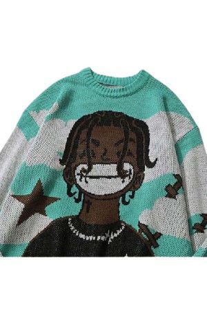 Style Core Aesthetics, New Style Trends Cartoon Face Printed Pullover