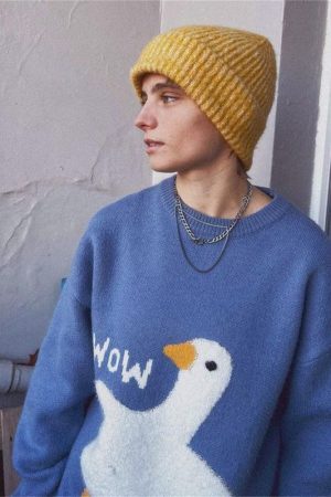 Style Core Aesthetics, New Style Trends Cartoon Goose Knitted Sweater