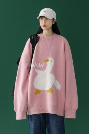 Style Core Aesthetics, New Style Trends Cartoon Goose Knitted Sweater