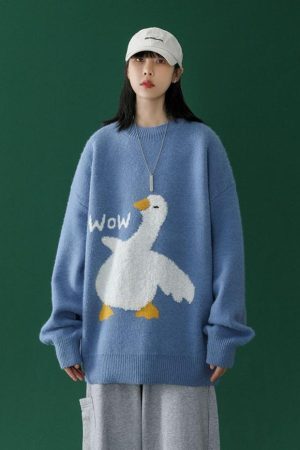 Style Core Aesthetics, New Style Trends Cartoon Goose Knitted Sweater