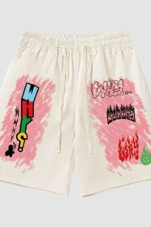 Style Core Aesthetics, New Style Trends Cartoon Graffiti Shorts