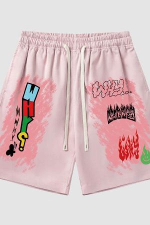 Style Core Aesthetics, New Style Trends Cartoon Graffiti Shorts