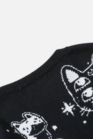 Style Core Aesthetics, New Style Trends Cartoon Kitten Pattern Knitted Sweater