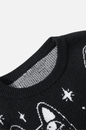 Style Core Aesthetics, New Style Trends Cartoon Kitten Pattern Knitted Sweater