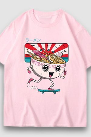 Style Core Aesthetics, New Style Trends Cartoon Noodle Print Tee