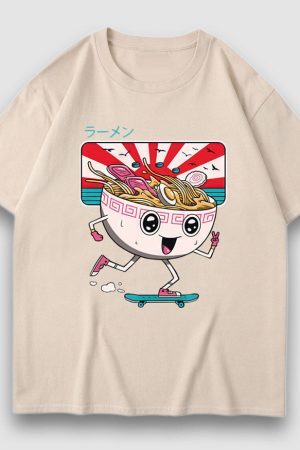 Style Core Aesthetics, New Style Trends Cartoon Noodle Print Tee