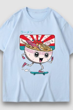 Style Core Aesthetics, New Style Trends Cartoon Noodle Print Tee