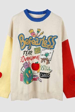 Style Core Aesthetics, New Style Trends Cartoon Pattern Color Contrast Design Sweater
