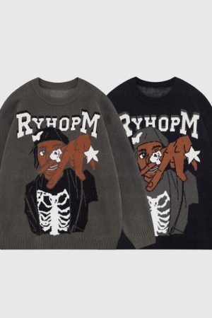 Style Core Aesthetics, New Style Trends Cartoon Pattern Printed Knit Pullover