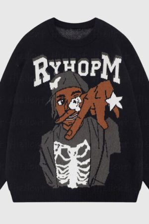 Style Core Aesthetics, New Style Trends Cartoon Pattern Printed Knit Pullover