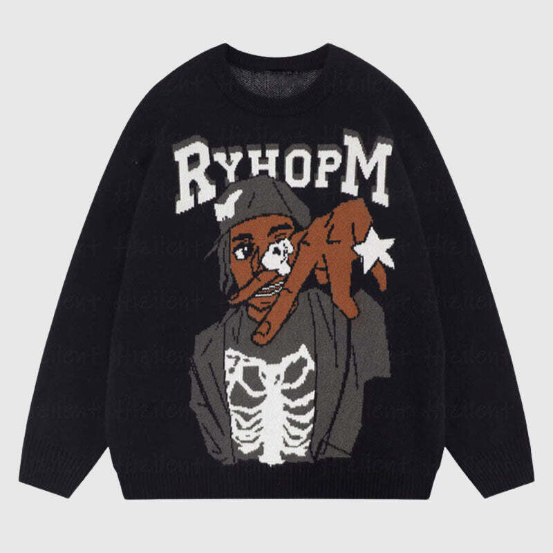 Style Core Aesthetics, New Style Trends Cartoon Pattern Printed Knit Pullover