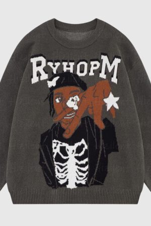 Style Core Aesthetics, New Style Trends Cartoon Pattern Printed Knit Pullover