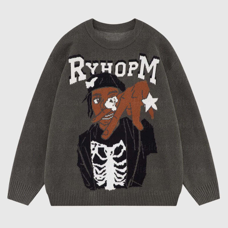 Style Core Aesthetics, New Style Trends Cartoon Pattern Printed Knit Pullover Style Core Aesthetics, New Style Trends Cartoon Pattern Printed Knit Pullover