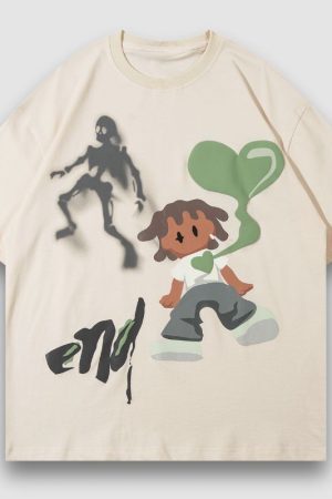 Style Core Aesthetics, New Style Trends Cartoon Skull Printed Tee