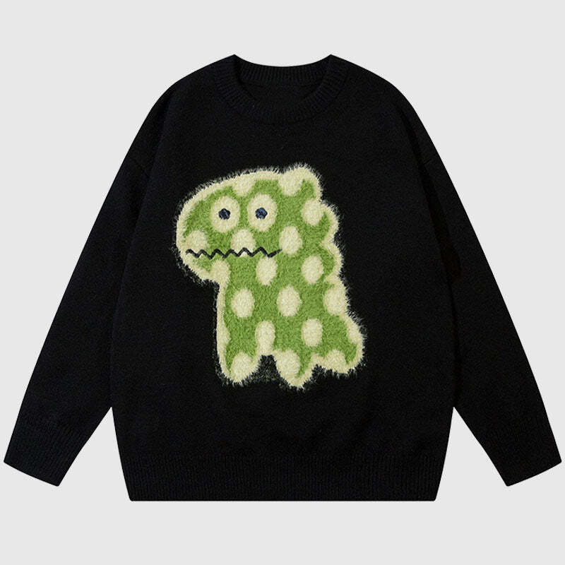 Style Core Aesthetics, New Style Trends Cartoon Spotted Dinosaur Embroidered Pullover